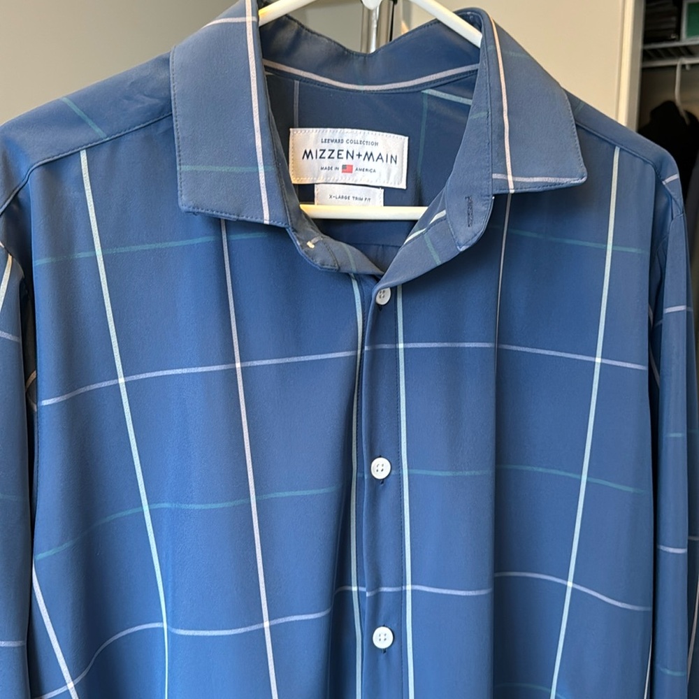Mizzen+Main Mens XL Trim Leeward Blue Dress Shirt Long Sleeve